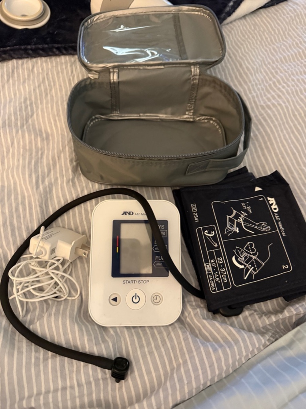 A&D Upper Arm Digital Blood Pressure Monitor in White with Gray Cuff-Used twice!